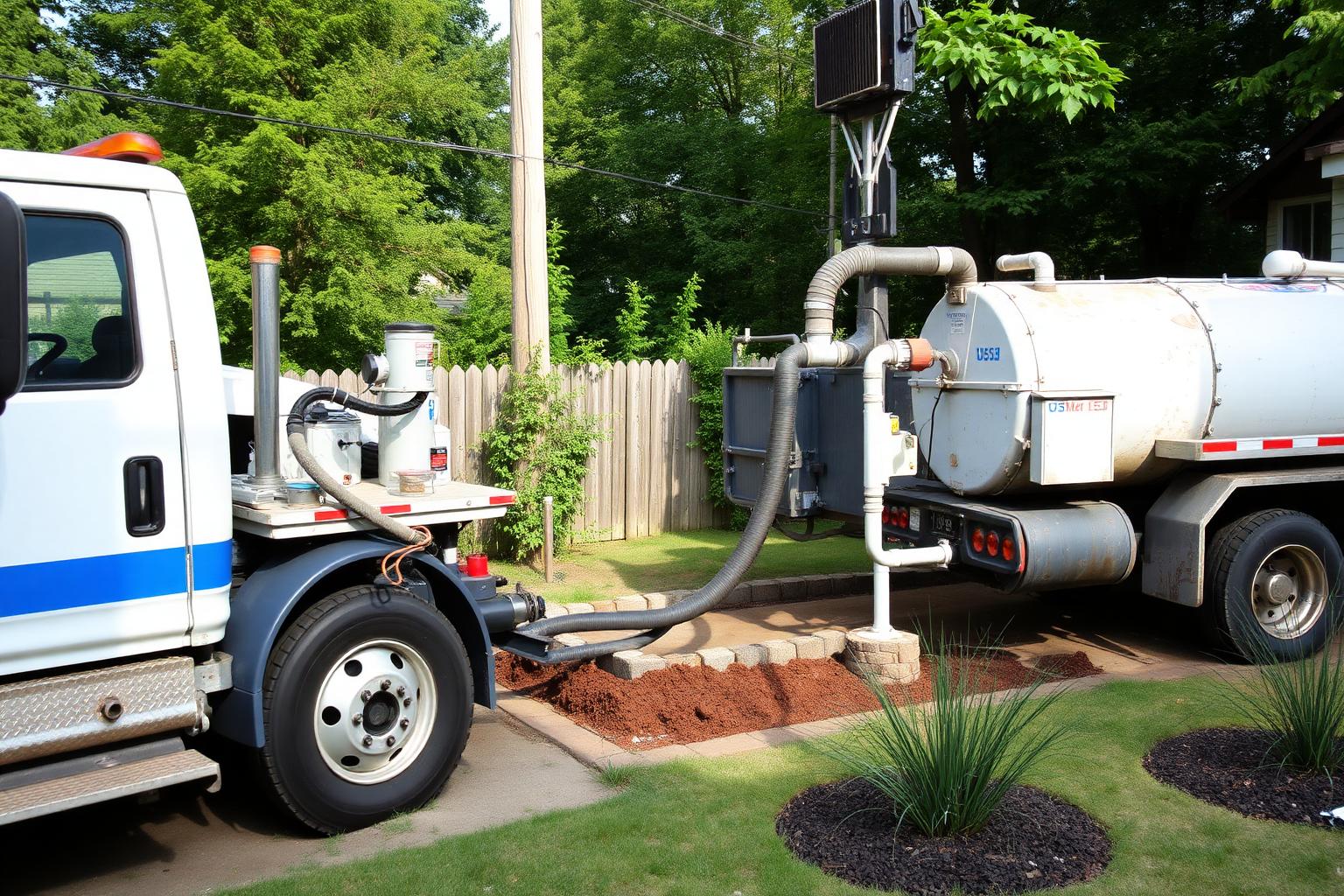 Septic truck pumping a residential septic tank